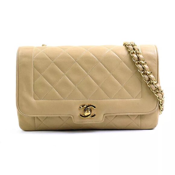 CHANEL Matelasse CC Logo Chain Shoulder Bag Beige/Gold Leather - Picture 1 of 14